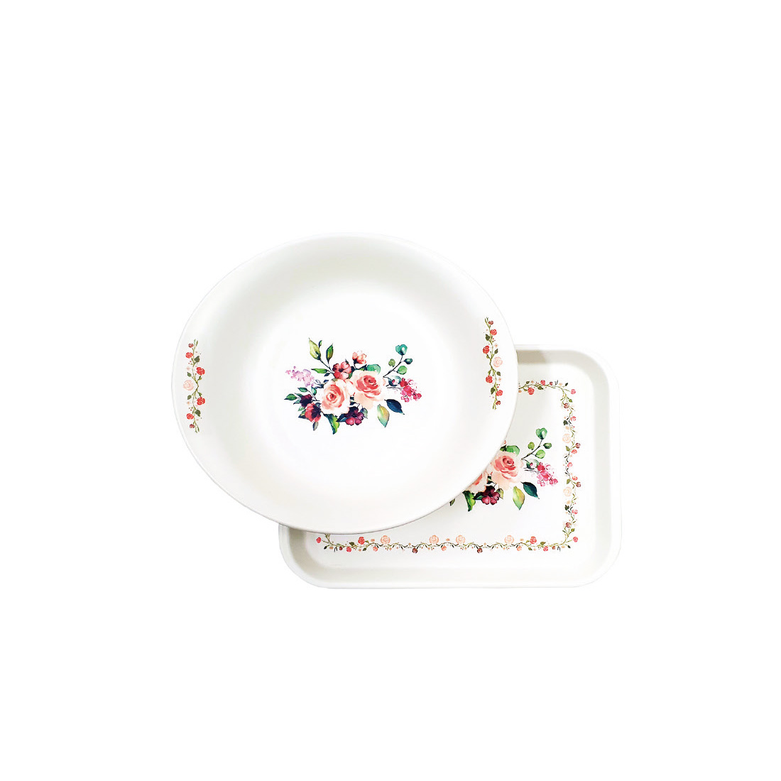 무광멜라민 쟁반/볼(장미) 2P set